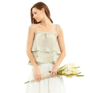 NWT Blu Pepper Babydoll Ruffle Tiered Tank Top Tie Green Women’s Size Medium